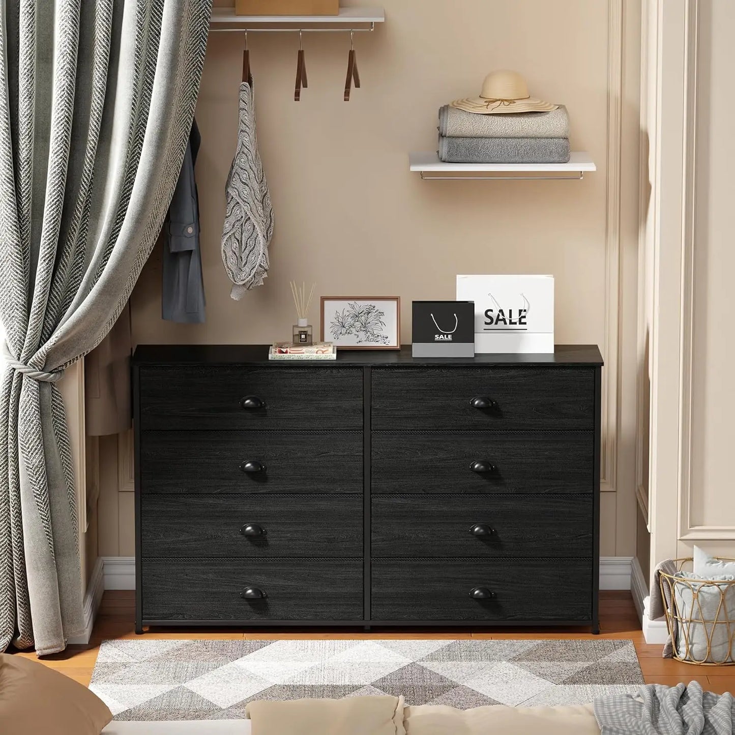 Wide Dresser with 8 Fabric Drawers