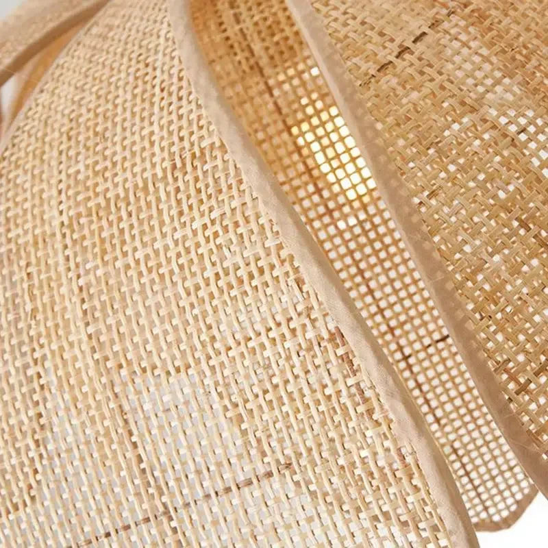 Chinese Style Natural Rattan Petal Pendant Light