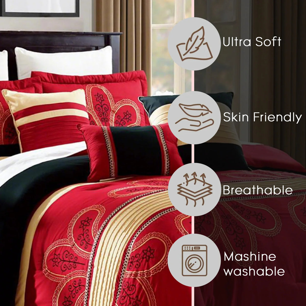 6 Pcs Patchwork Red Comforter Set