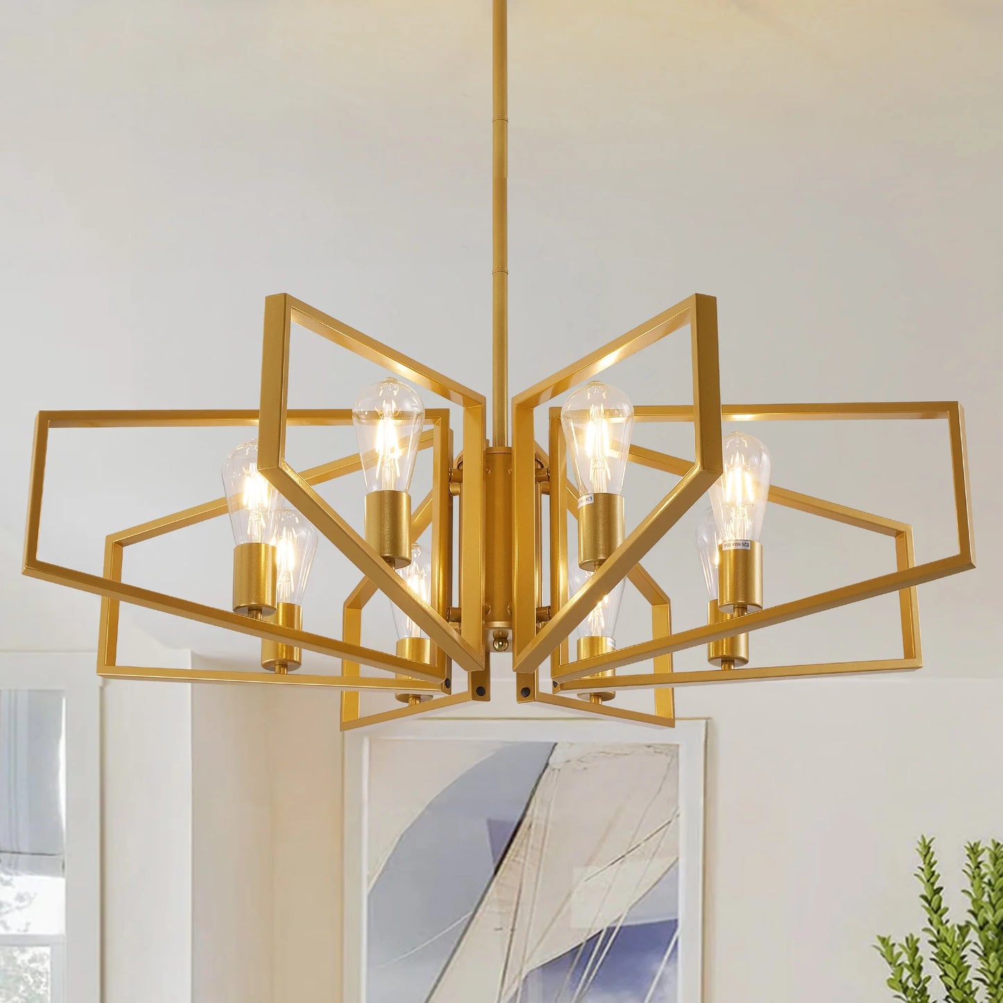 Modern 8-Light Geometric Chandelier Adjustable Height