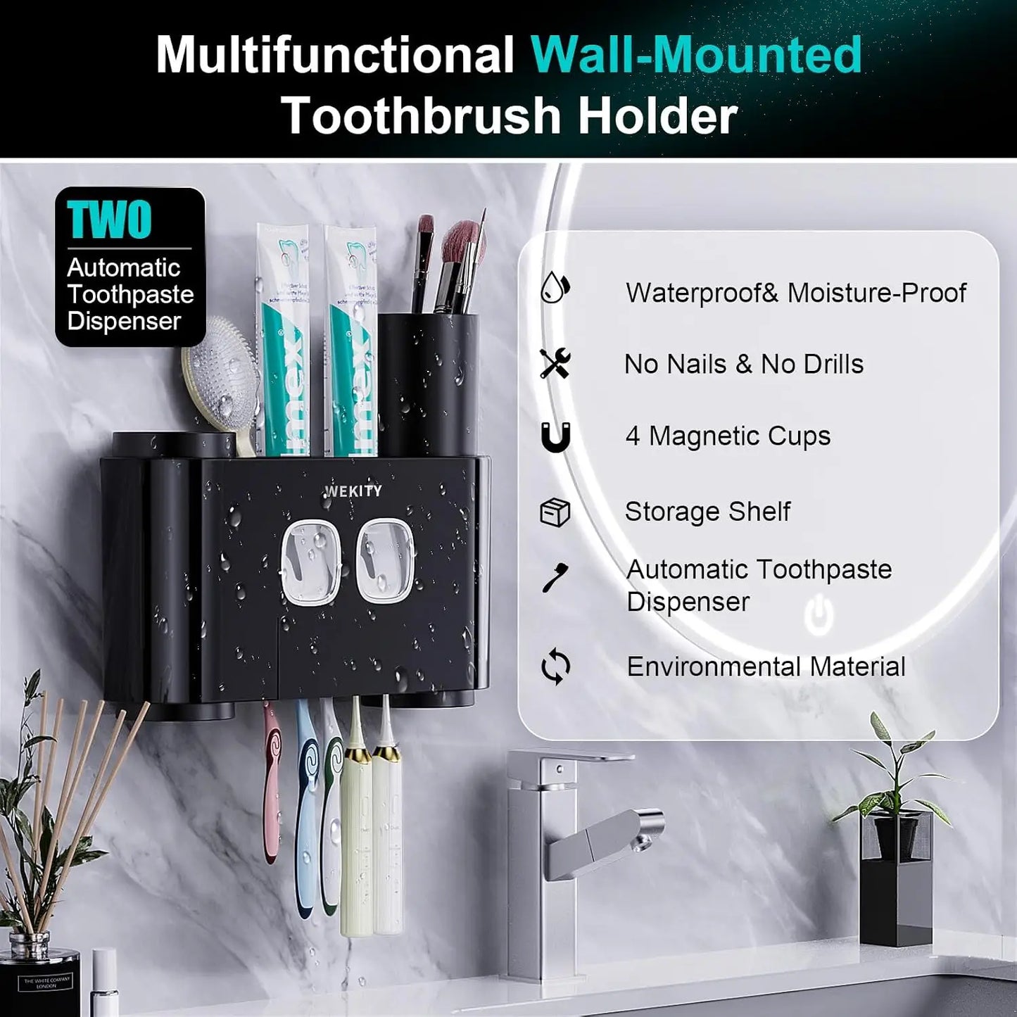 Wall Mounted Toothbrush Holder with Toothpaste Dispenser
