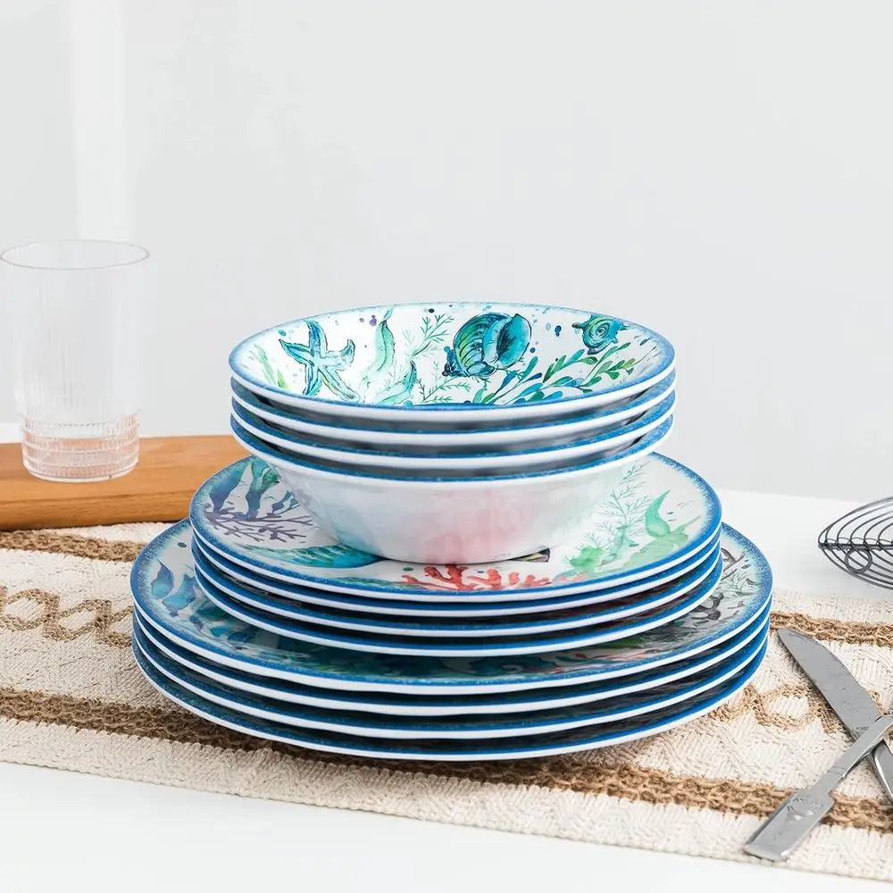 12-Piece Melamine Beach Dinnerware Set