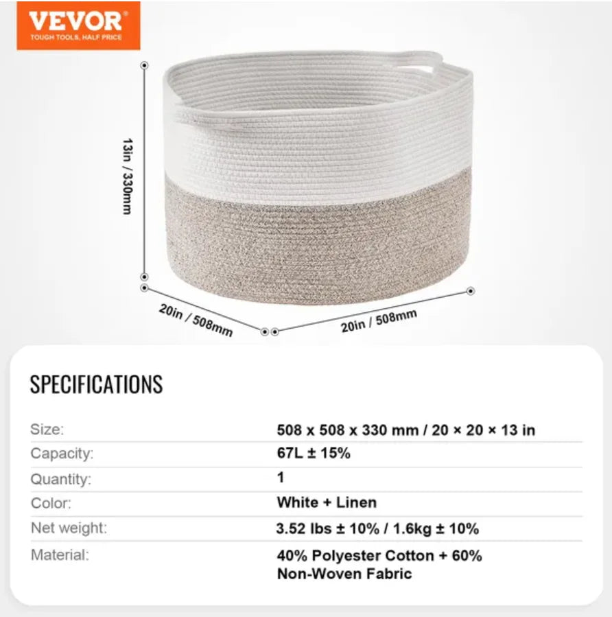 Cotton Rope Storage Basket  20 x 20 x 13 In