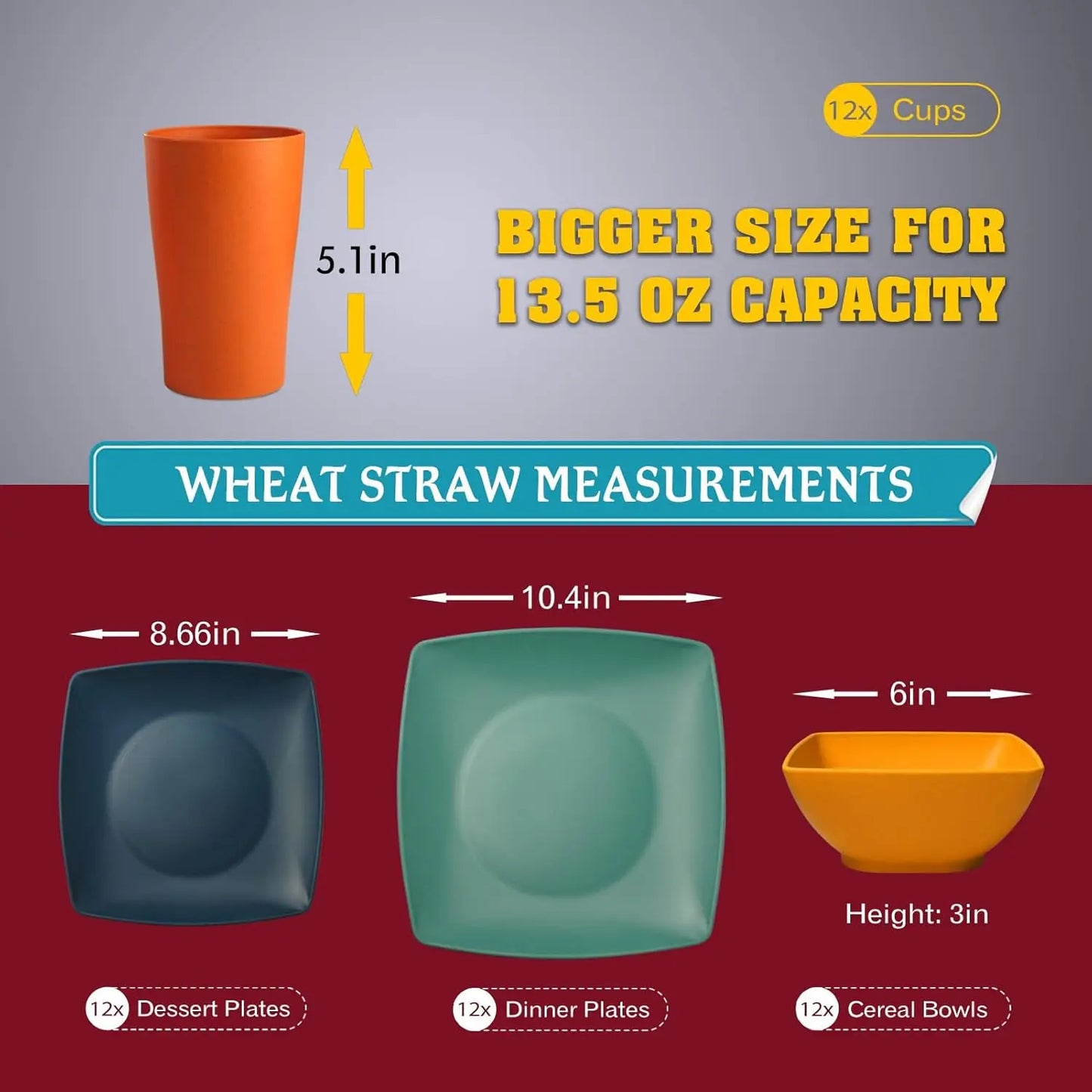 48-Piece Kitchen Plastic Square Dinnerware Set