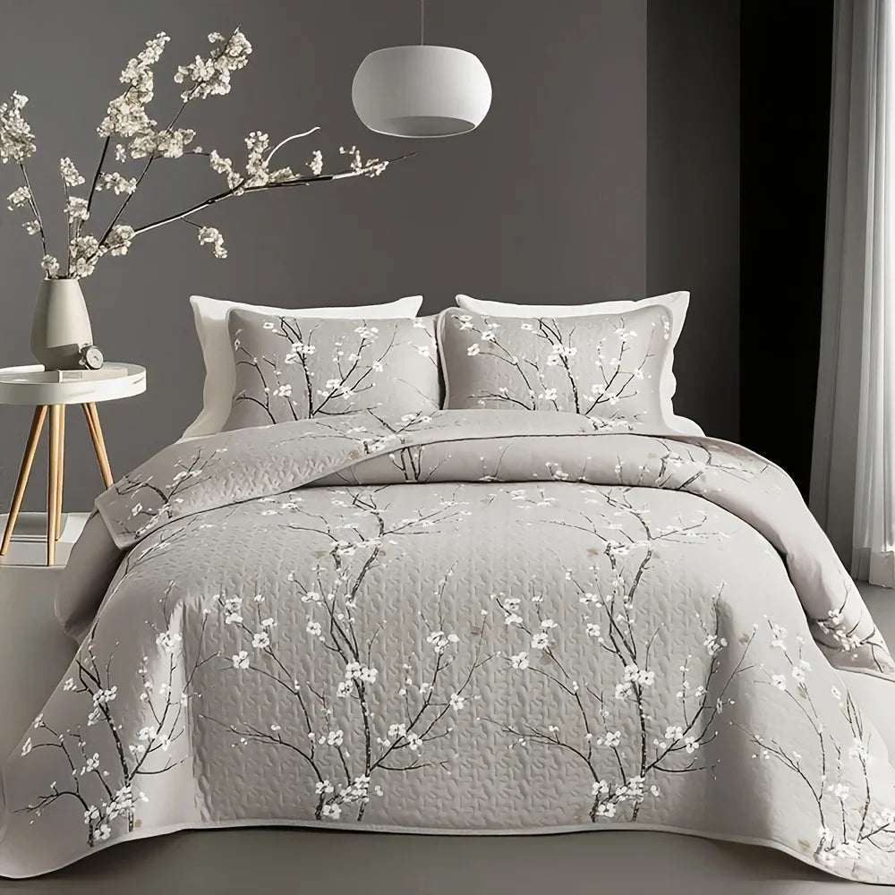 Multi-Color Fresh Plum Blossom Printed Quilted Quilt