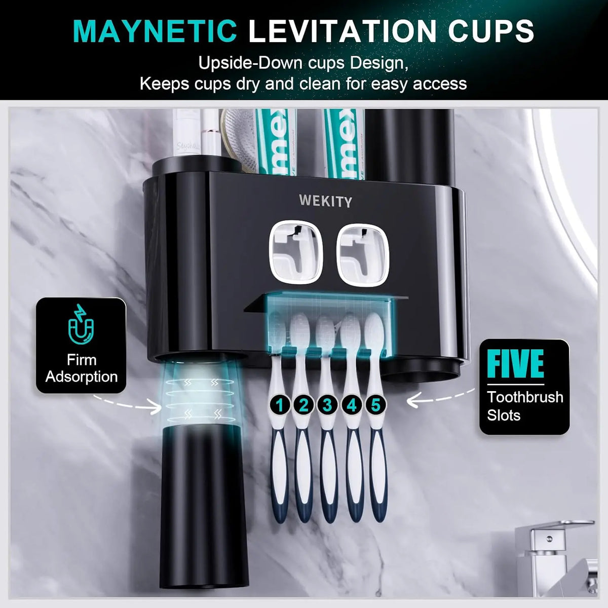 Wall Mounted Toothbrush Holder with Toothpaste Dispenser