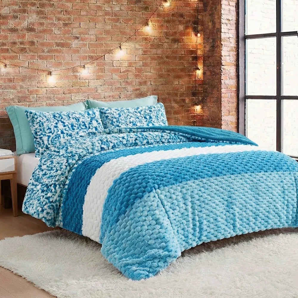 3 Pcs Luxury Faux Fur Rabbit Comforter Set