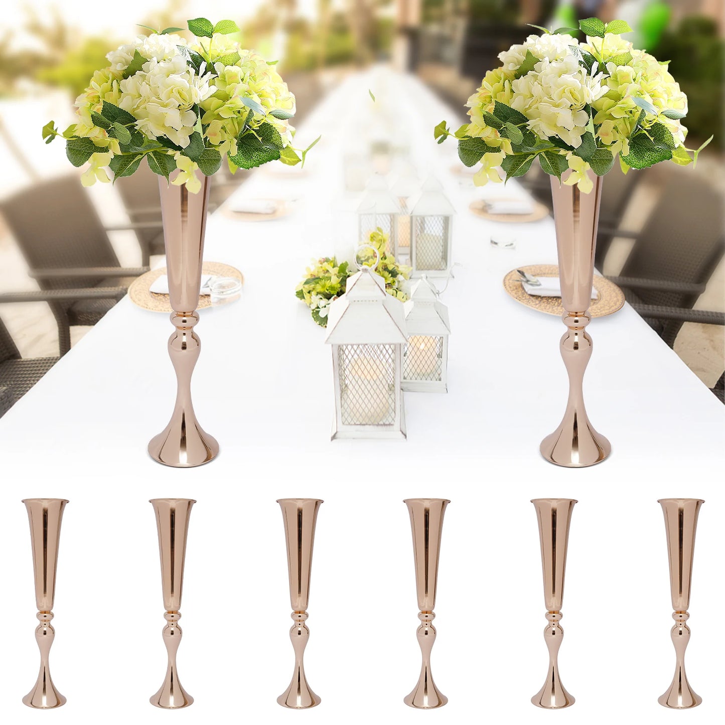 6 PCS Gold Trumpet Vases