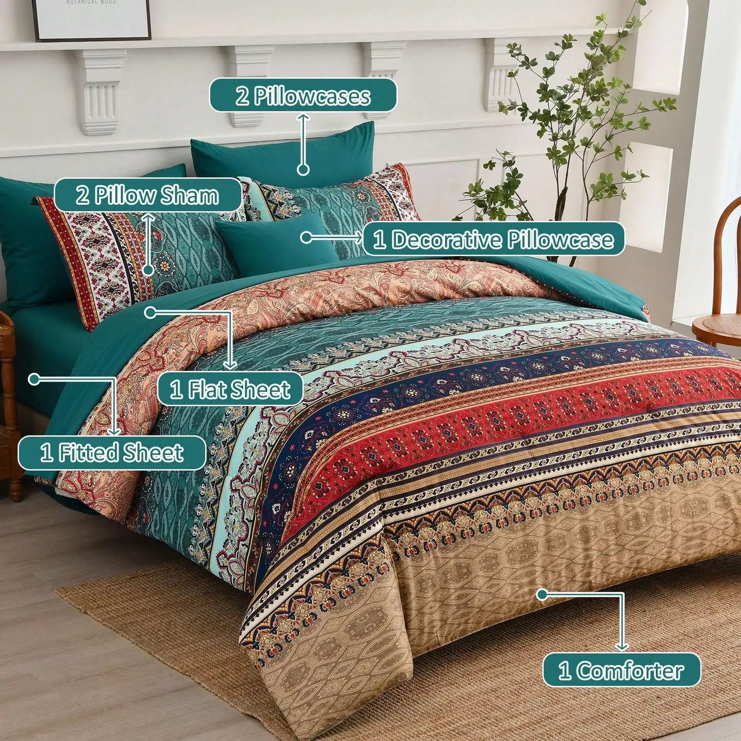 8PCS Boho Striped Comforter Set
