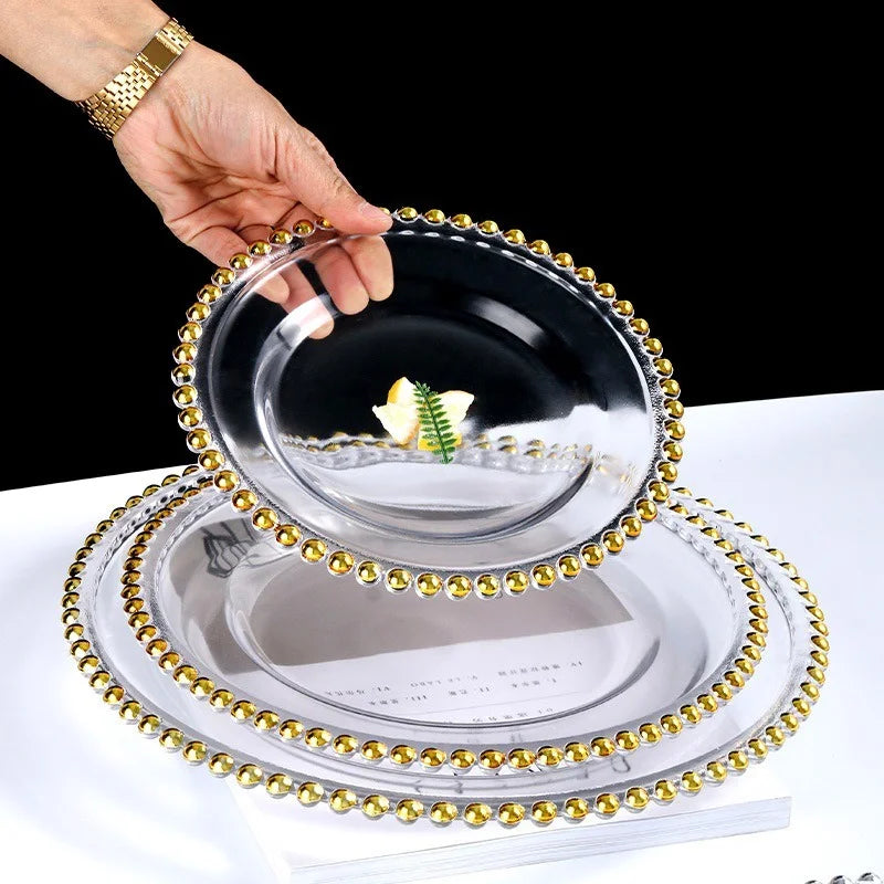 Golden Beads Round Glass Plate