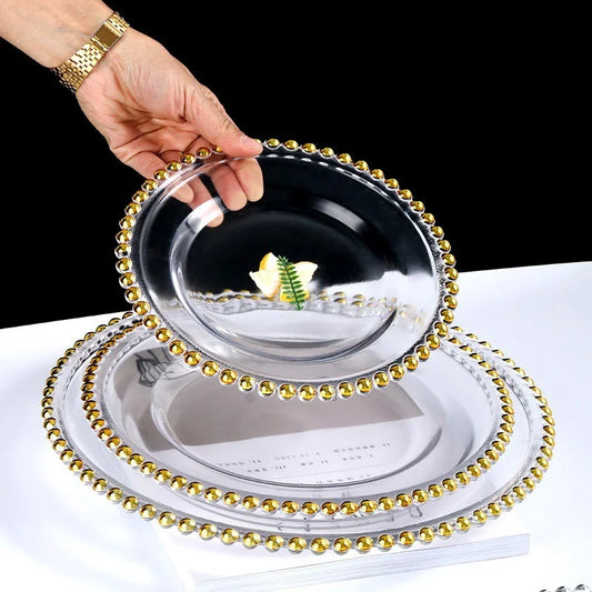 Golden Beads Round Glass Plate