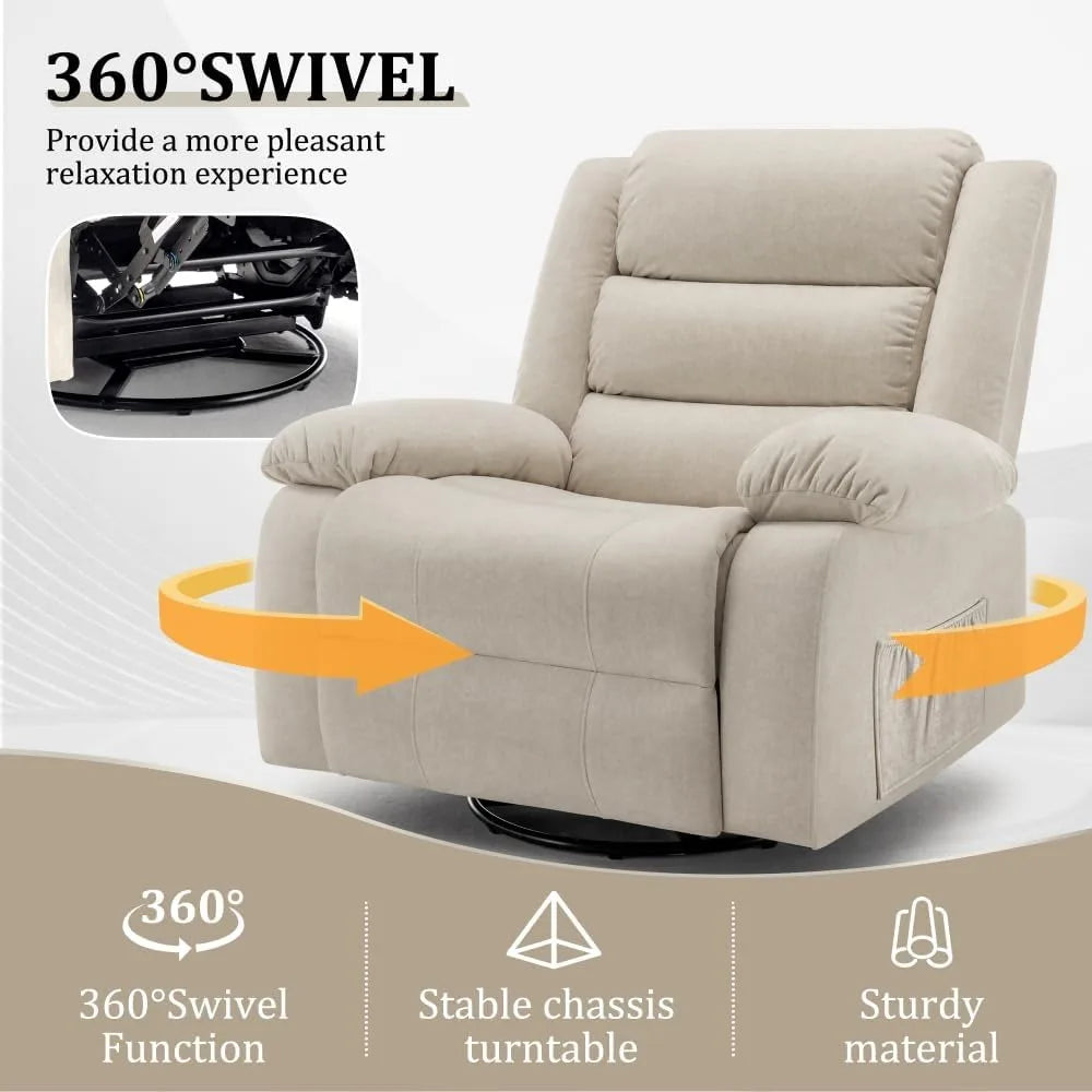 Recliner Rocking  Chair, Massage And Heat,360°Swivel