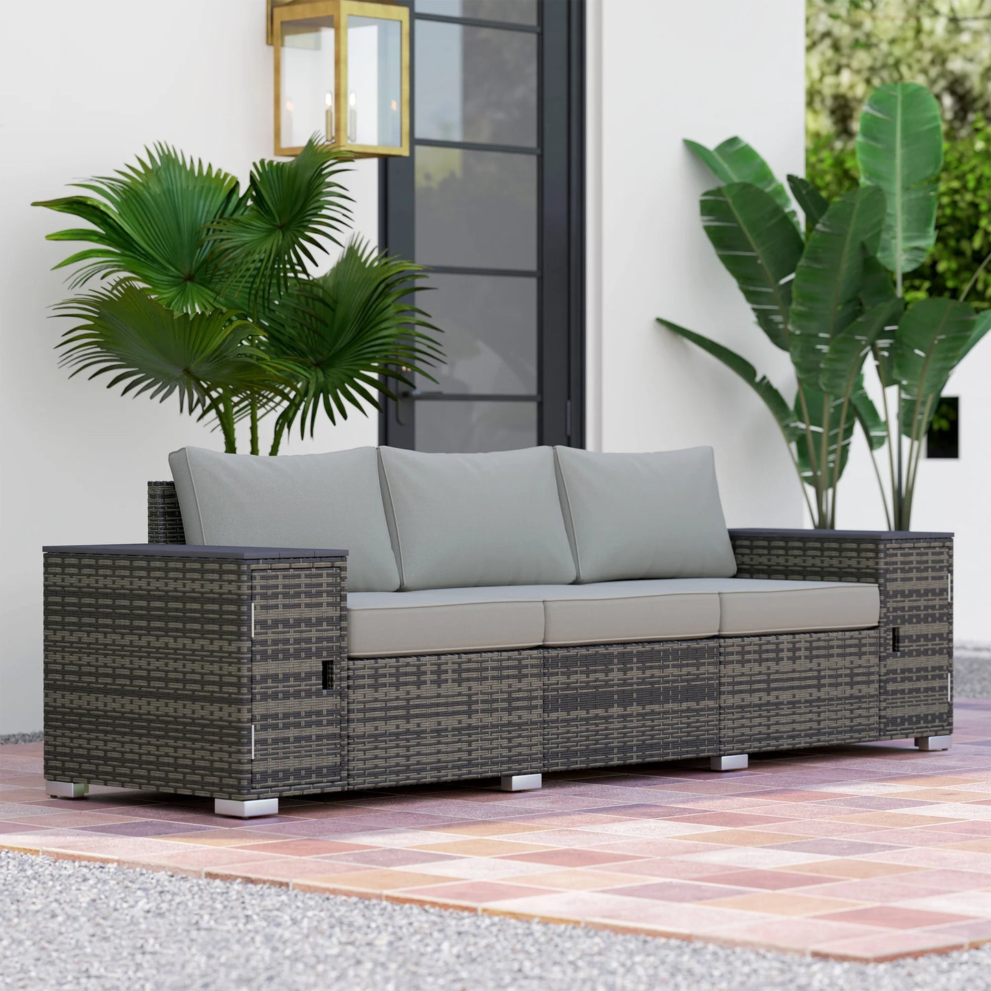 Wicker Outdoor Couch with Storage