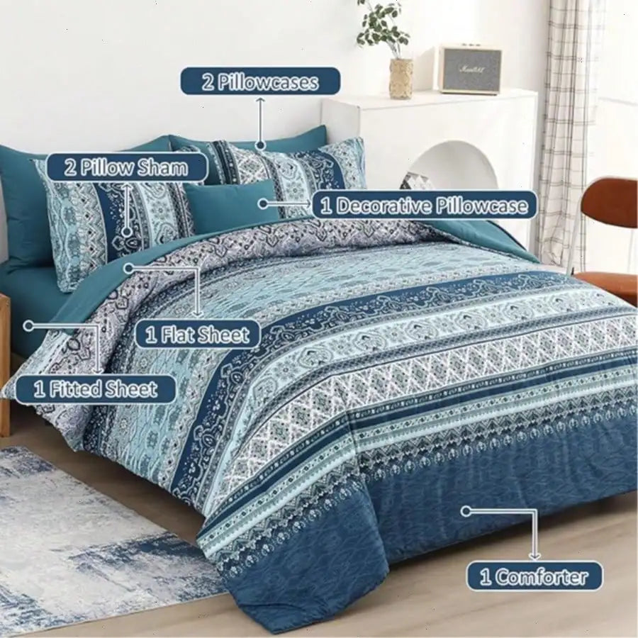 8PCS Boho Striped Comforter Set