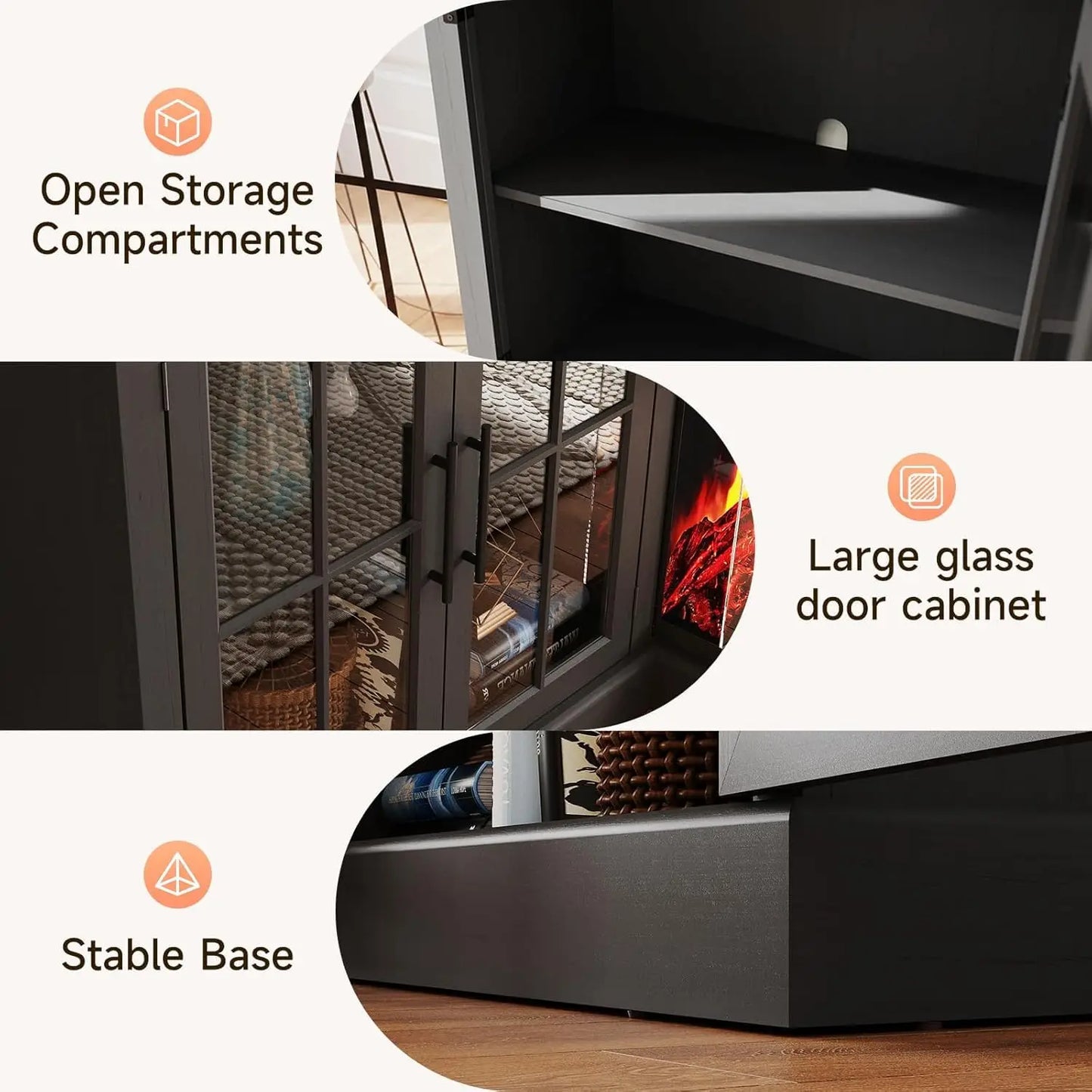 98" Farmhouse TV Stand With 36" Fireplace