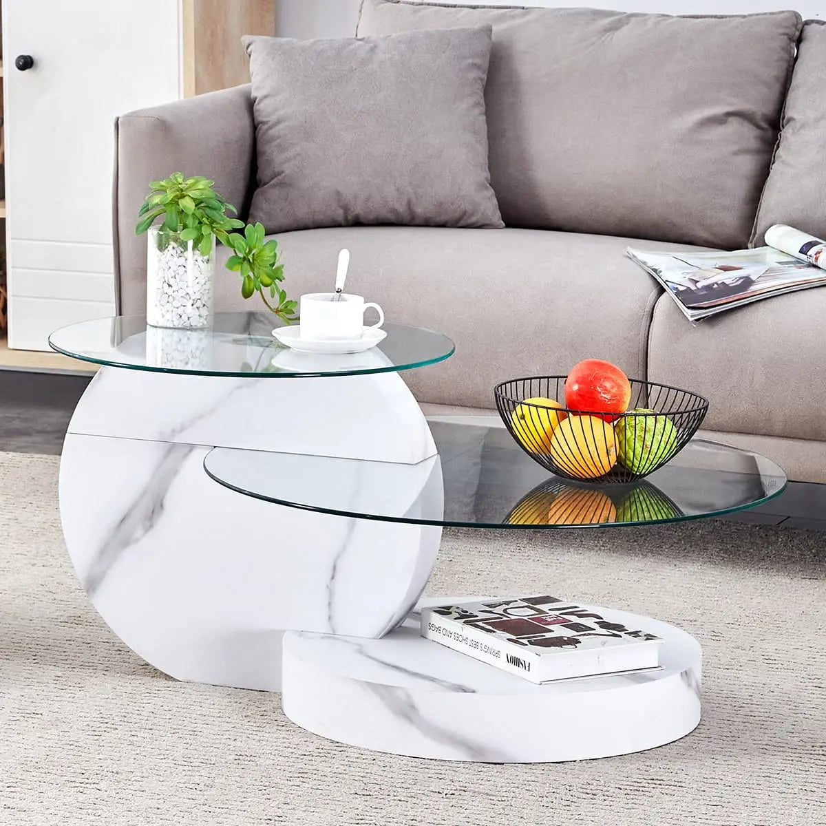 42" 3-Tier Round Glass Coffee Table