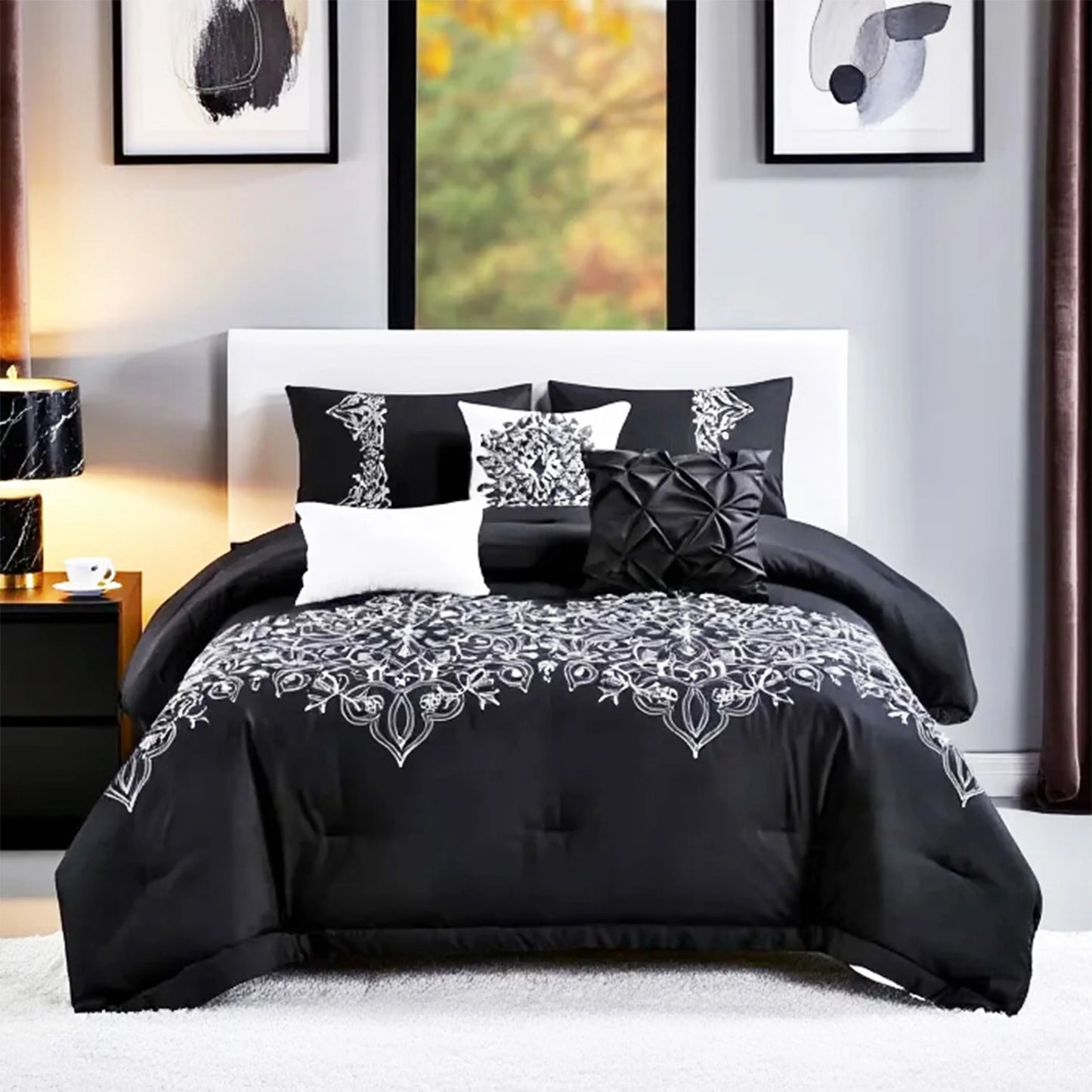 6 Pcs Embroidery Bed Comforter Set