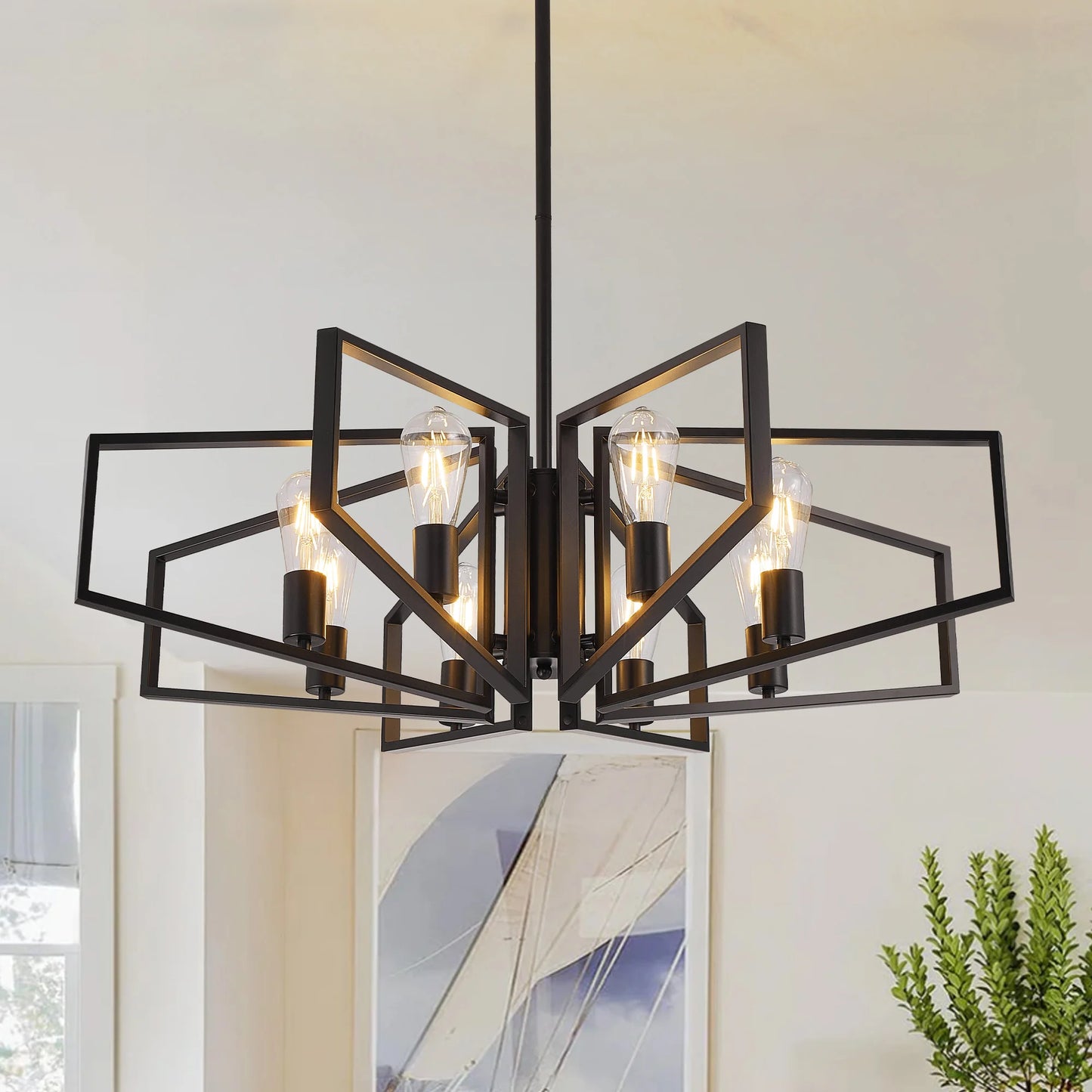 Modern 8-Light Geometric Chandelier Adjustable Height