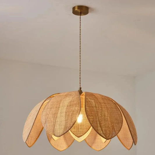 Chinese Style Natural Rattan Petal Pendant Light