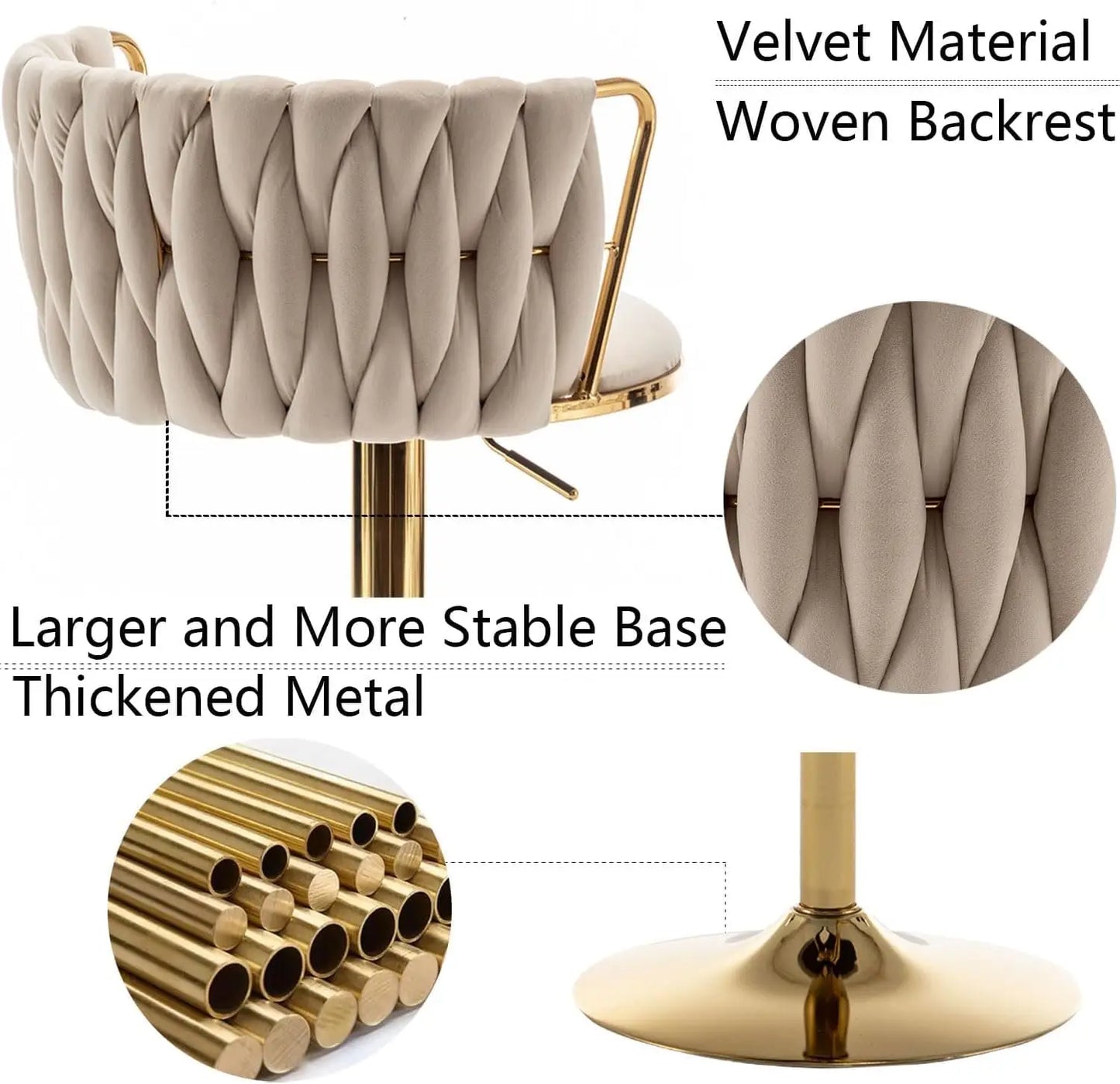 Gold Velvet Bar Stools Set of 3