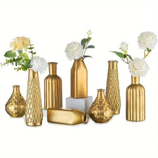 Cylindrical Gold Glass Vase, Gilded Finish