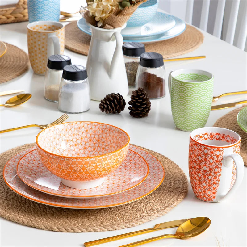 16Pieces Porcelain Multi-Color Dinnerware Set