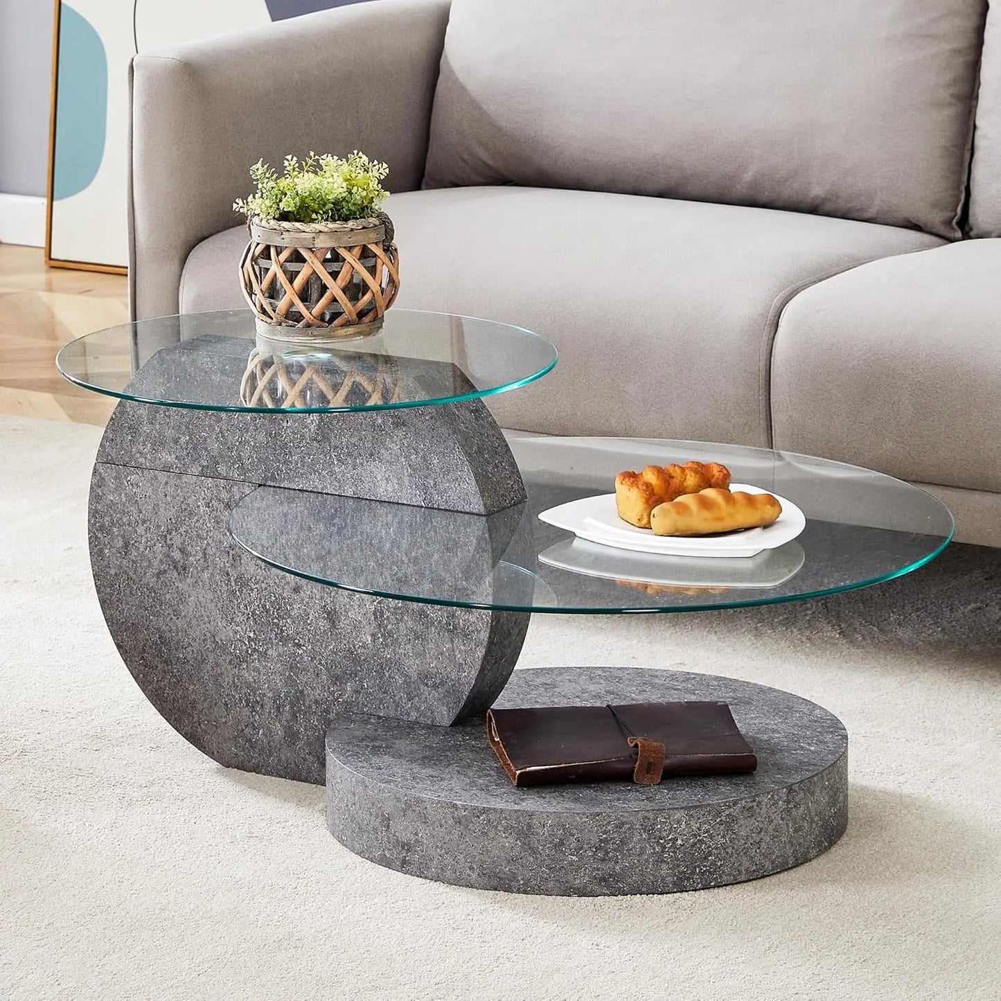 42" 3-Tier Round Glass Coffee Table