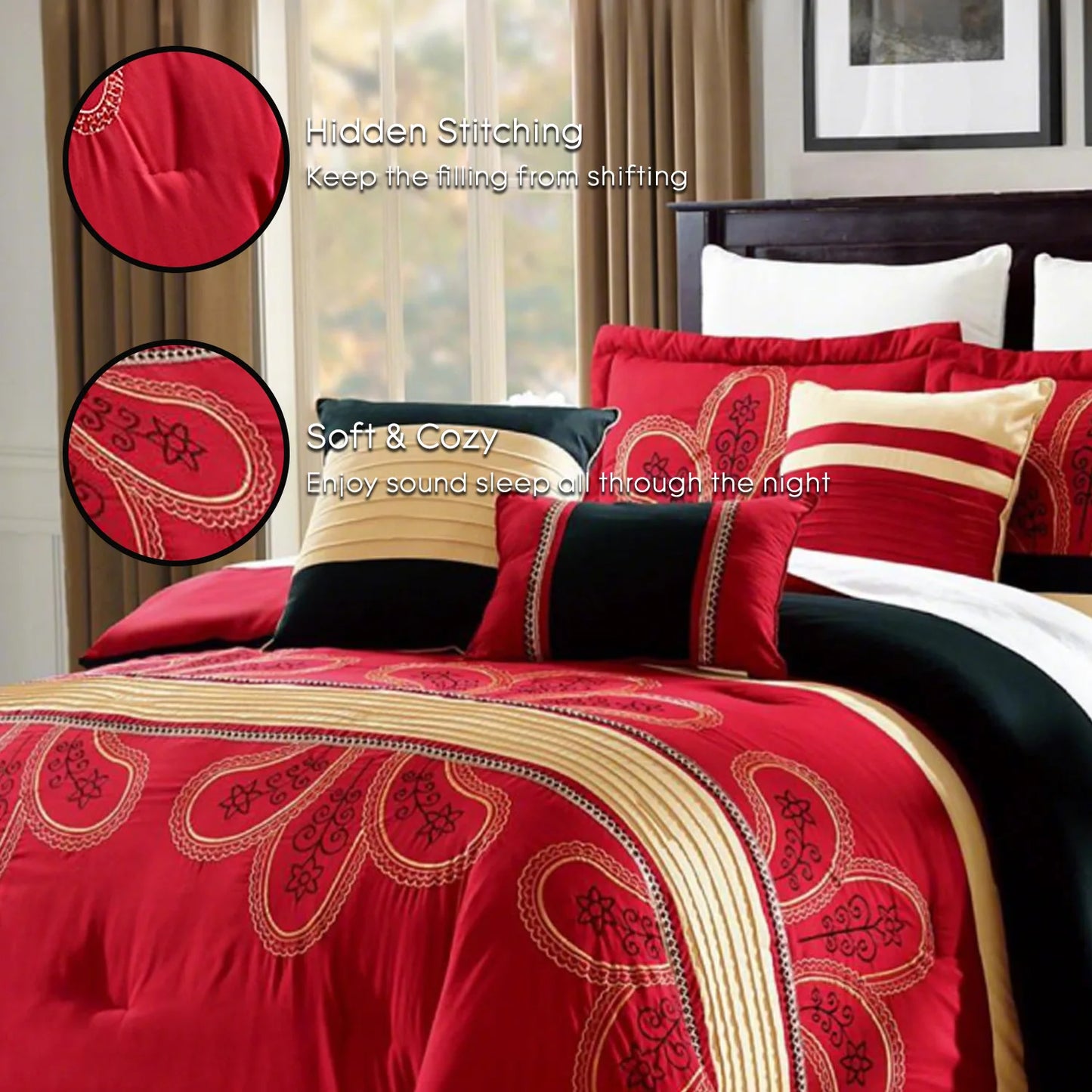 6 Pcs Patchwork Red Comforter Set