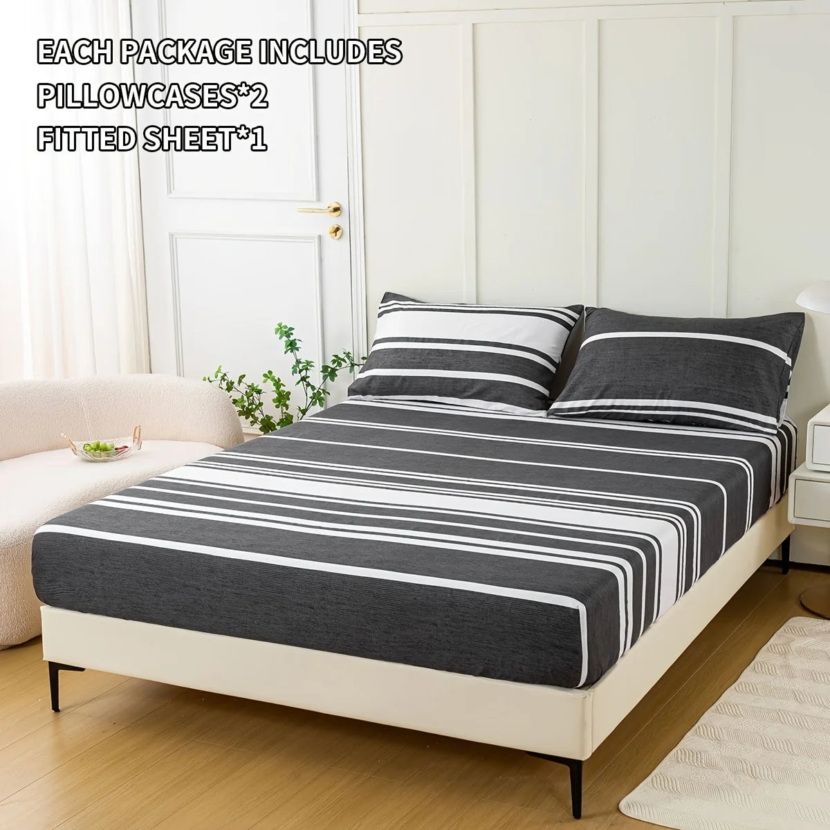 3-Piece Striped Fitted Sheet Set
