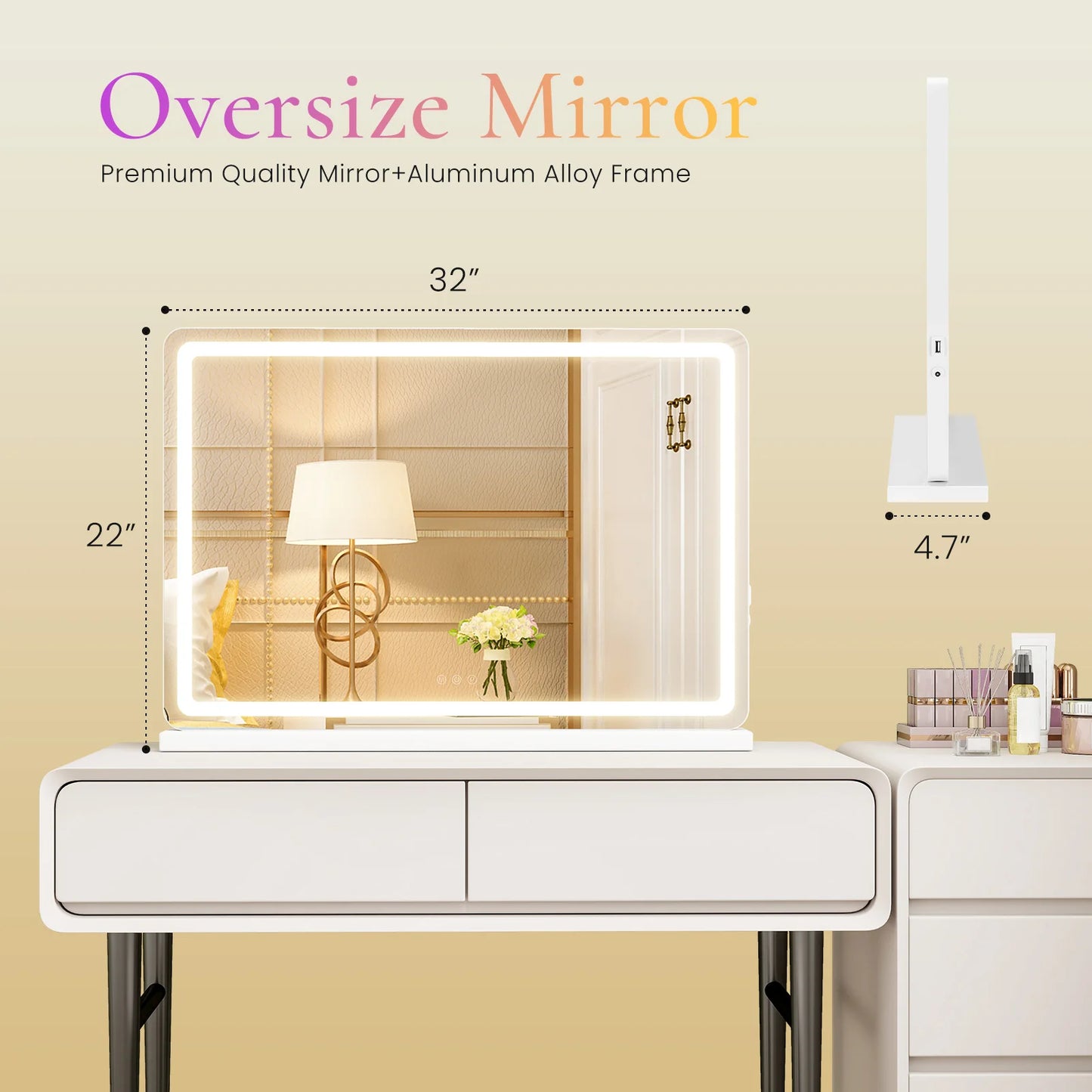 LED Vanity Mirror With Lights Aluminum Frame