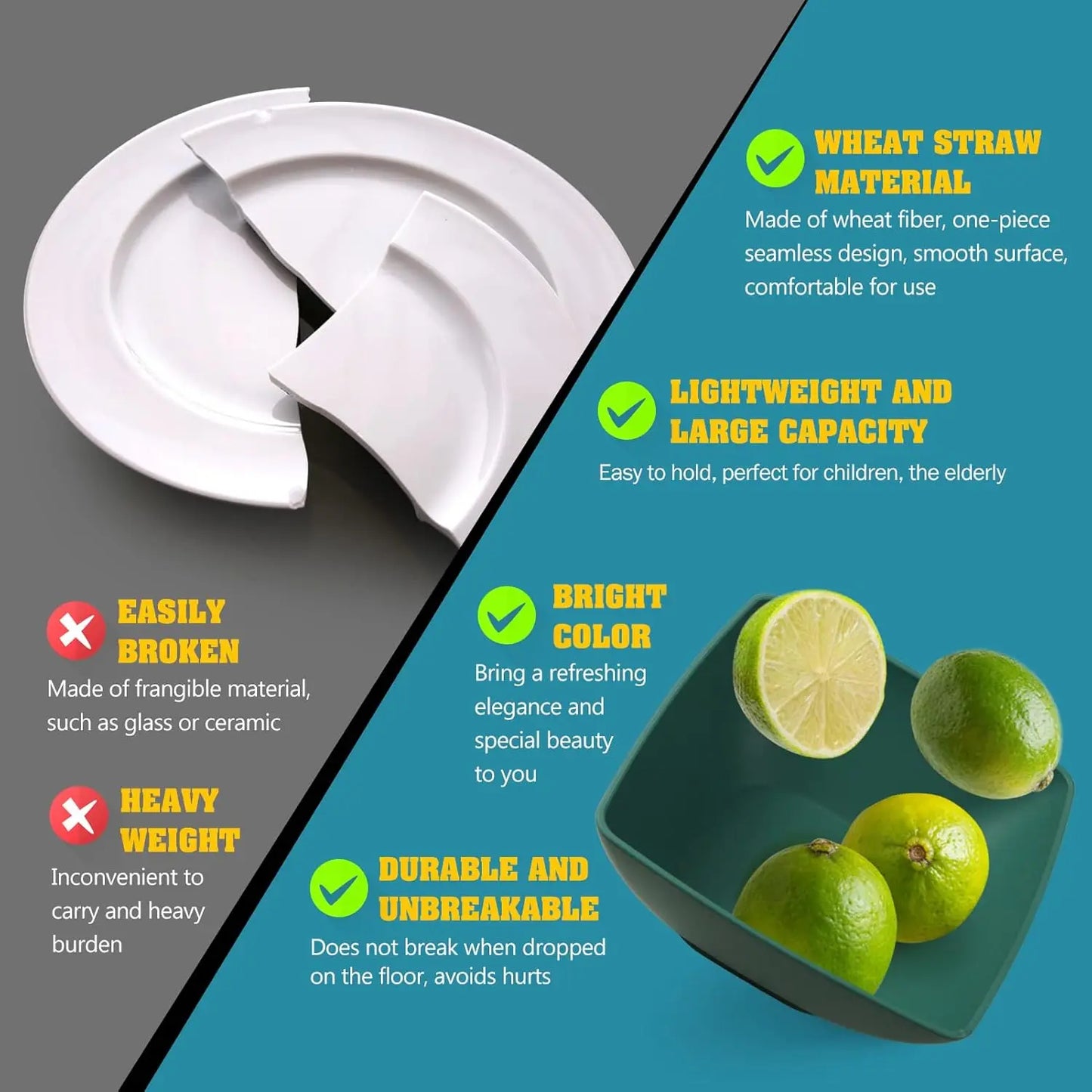 48-Piece Kitchen Plastic Square Dinnerware Set