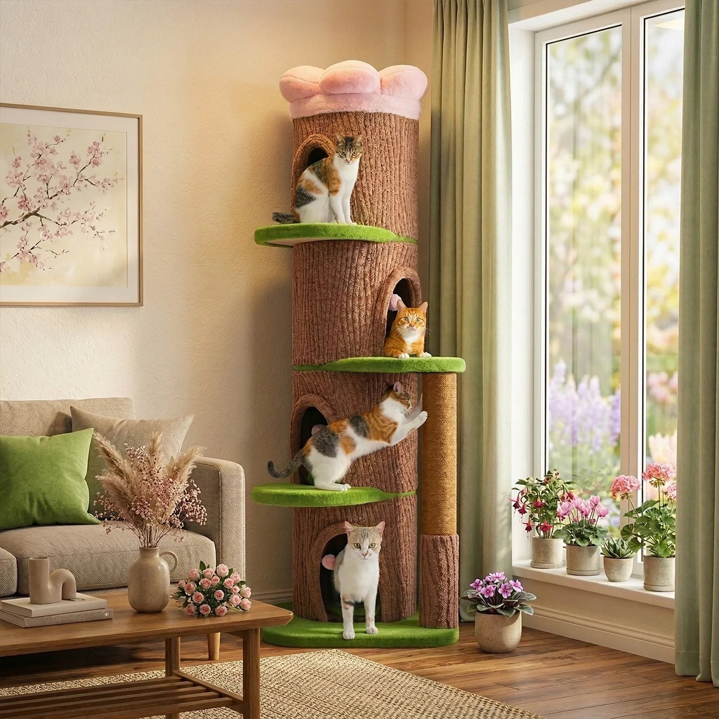 Large Cat Tree with 4 Spacious Condos