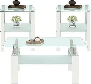 Black Glass Coffee Table Set of 3 Piece