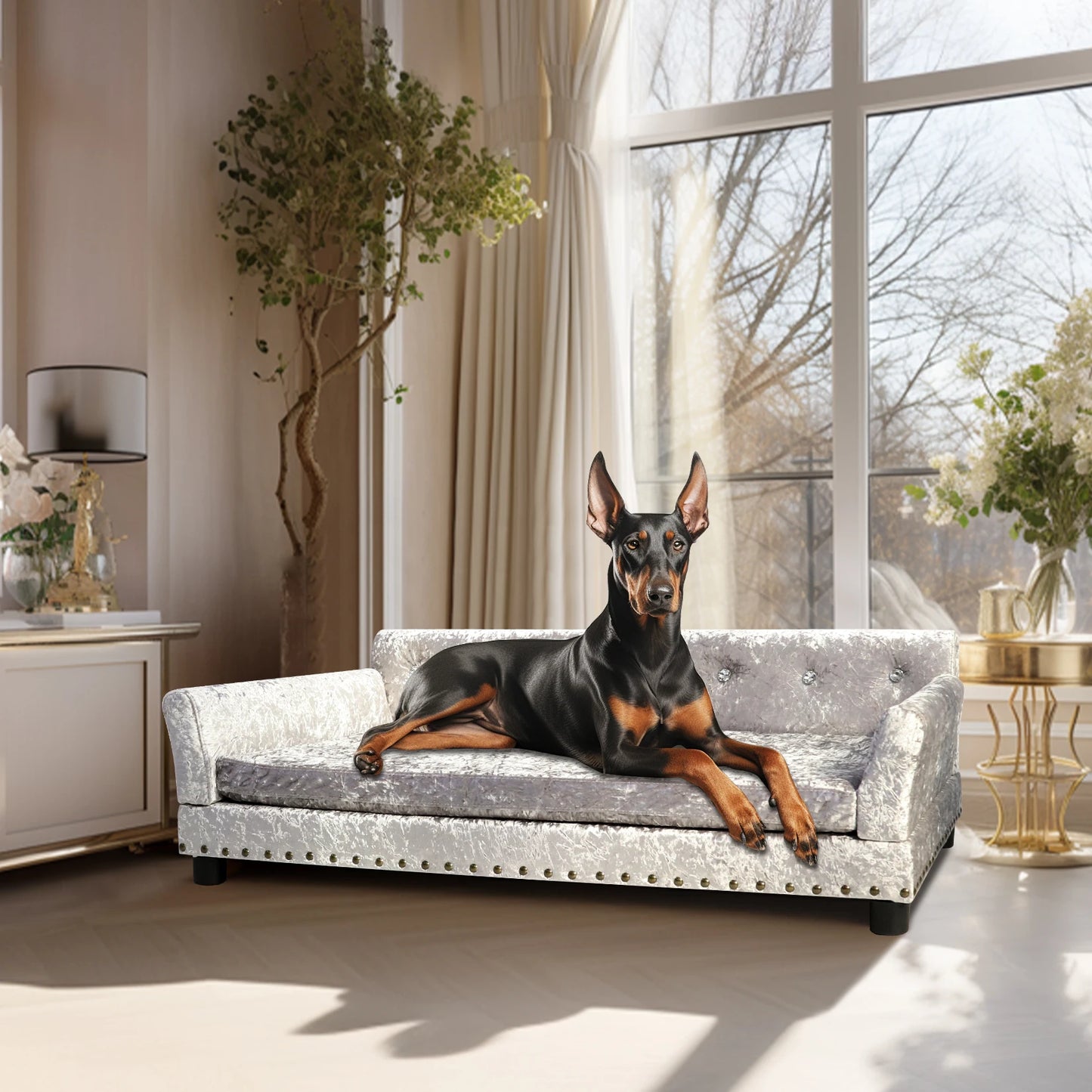 Velvet Upholstered Pet Lounge Chair