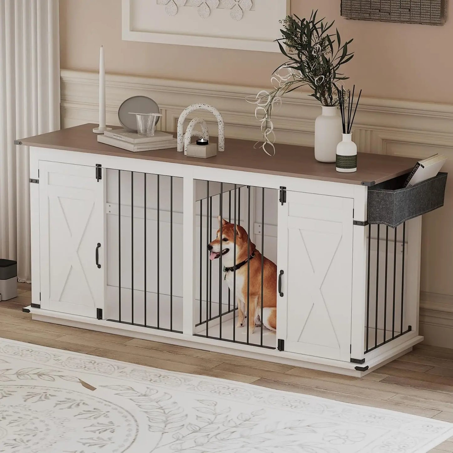 Extra-Large Wooden Dog Crate With Partition