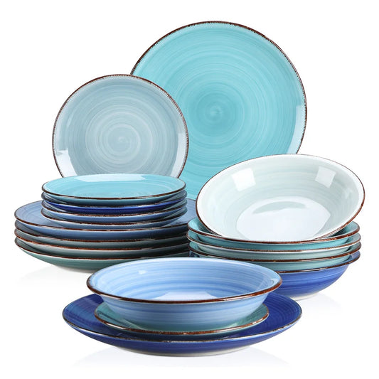 18Pcs Blue Green Ceramic Plates