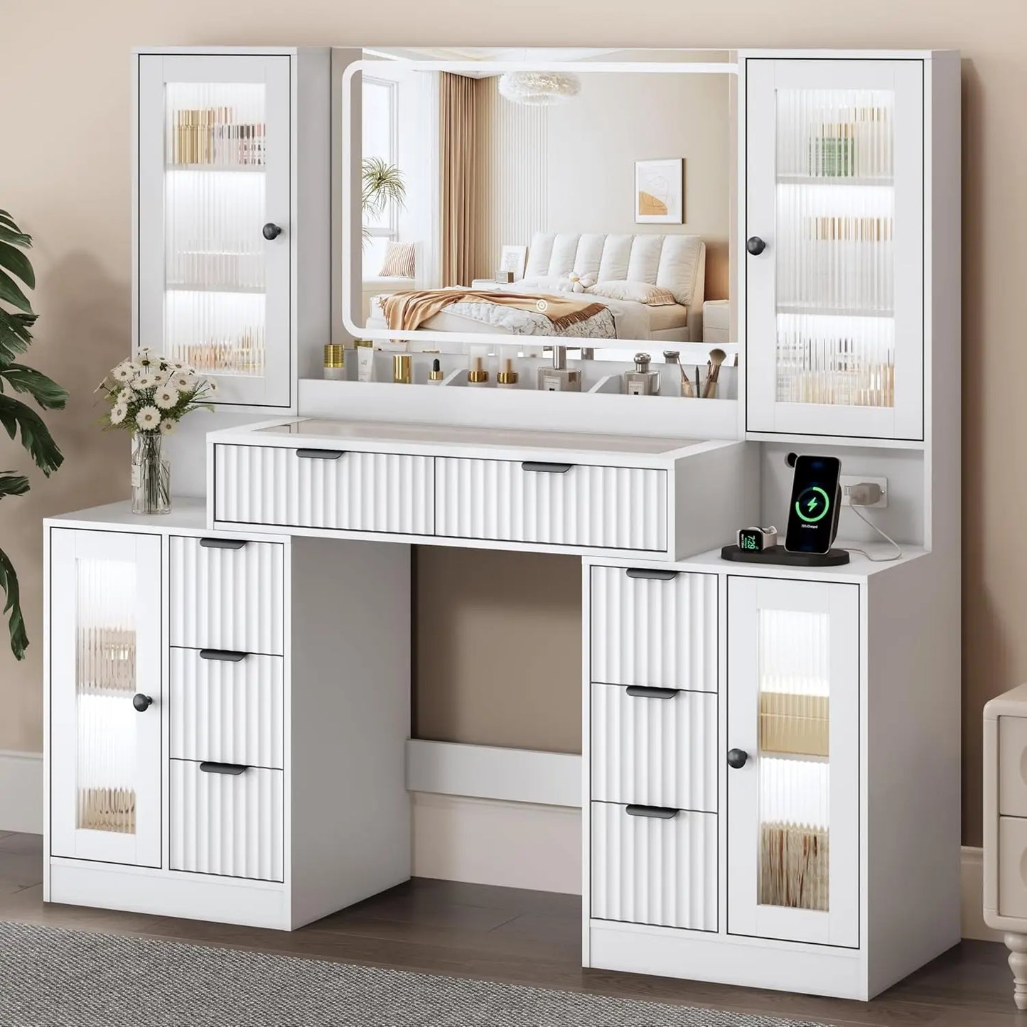 55" Vanity Desk with Mirror & Lights
