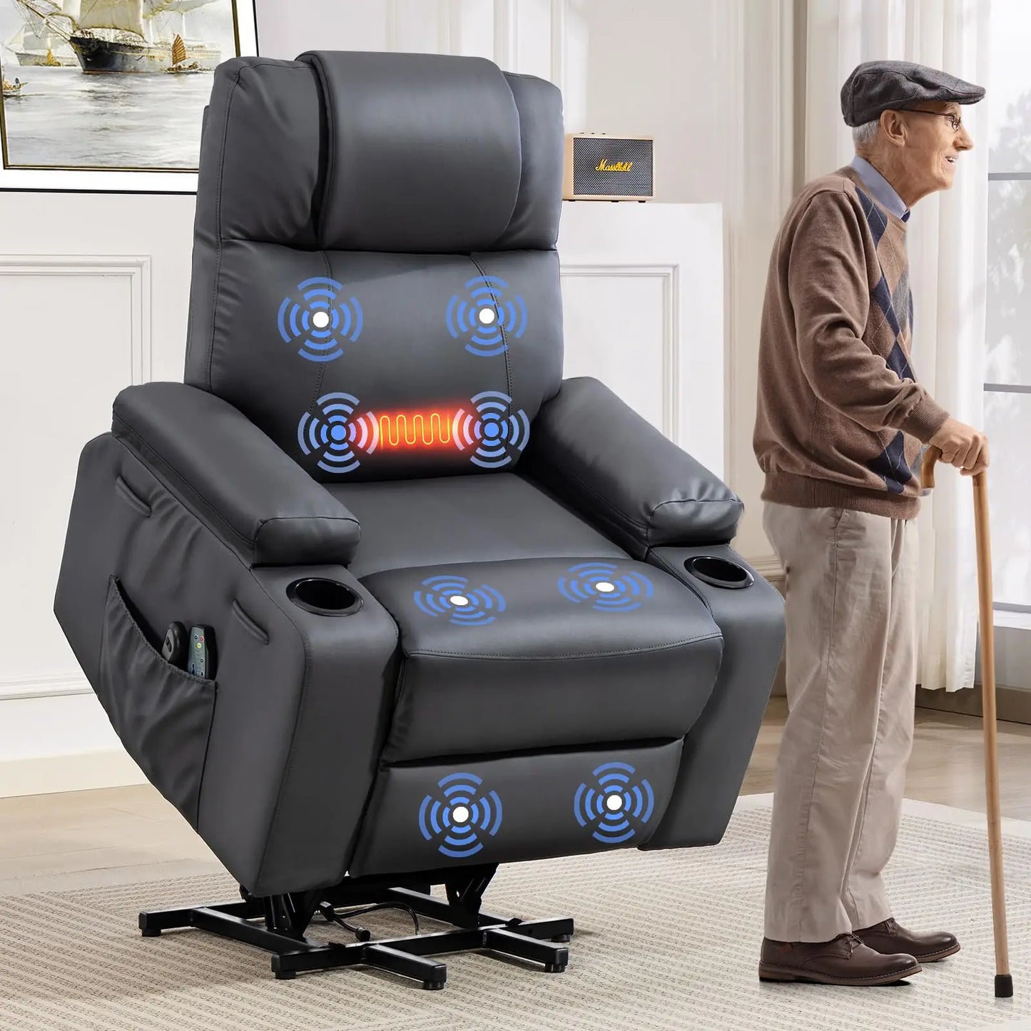 Living Power Lift Recliner Chair For Elderly With Massage & Heat,160°
