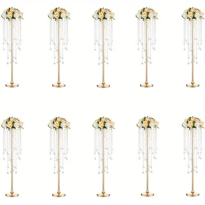 Set of Metal Gold Vases, Chandelier Crystal