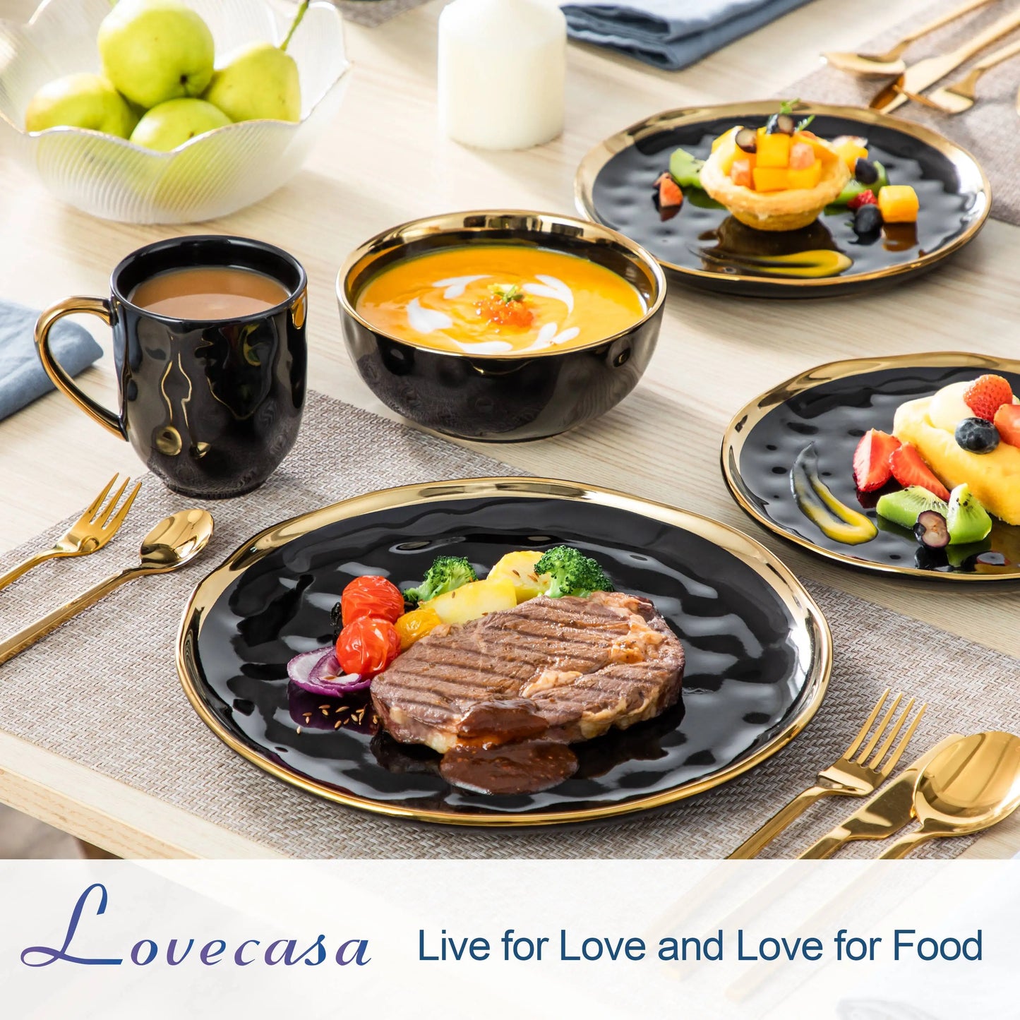 16/32 Piece Black Porcelain Dinnerware Set