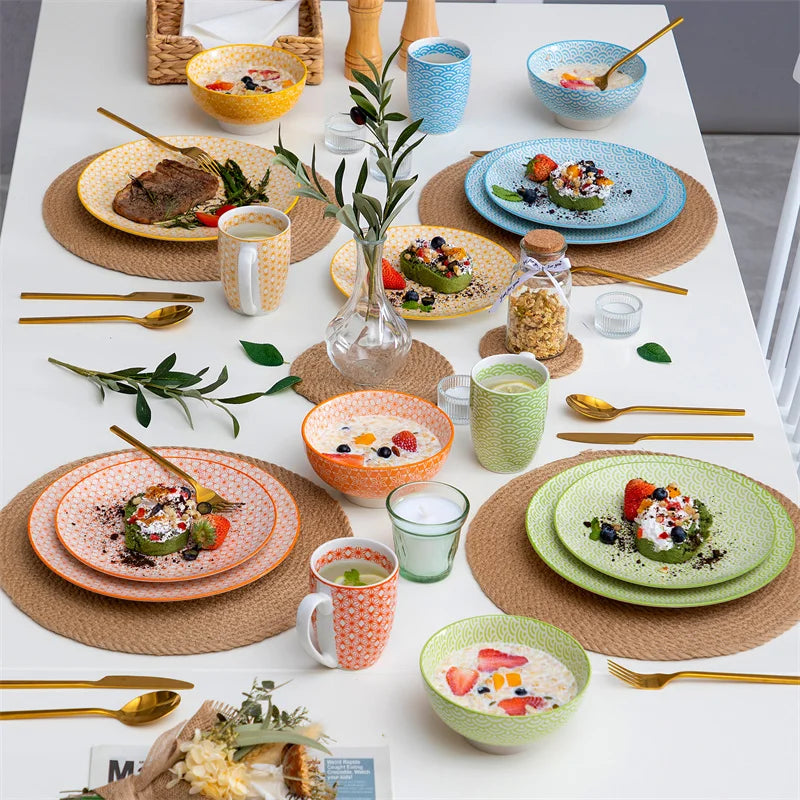 16Pieces Porcelain Multi-Color Dinnerware Set