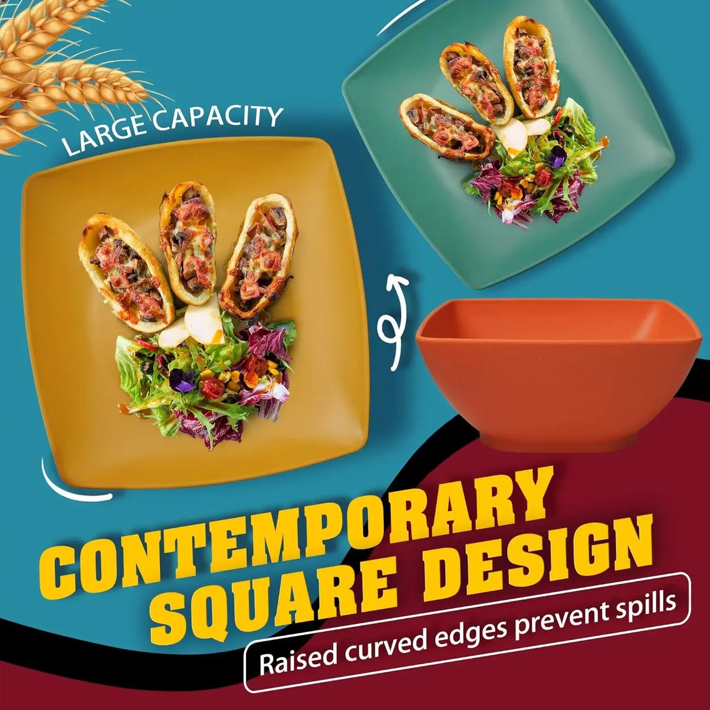 48-Piece Kitchen Plastic Square Dinnerware Set