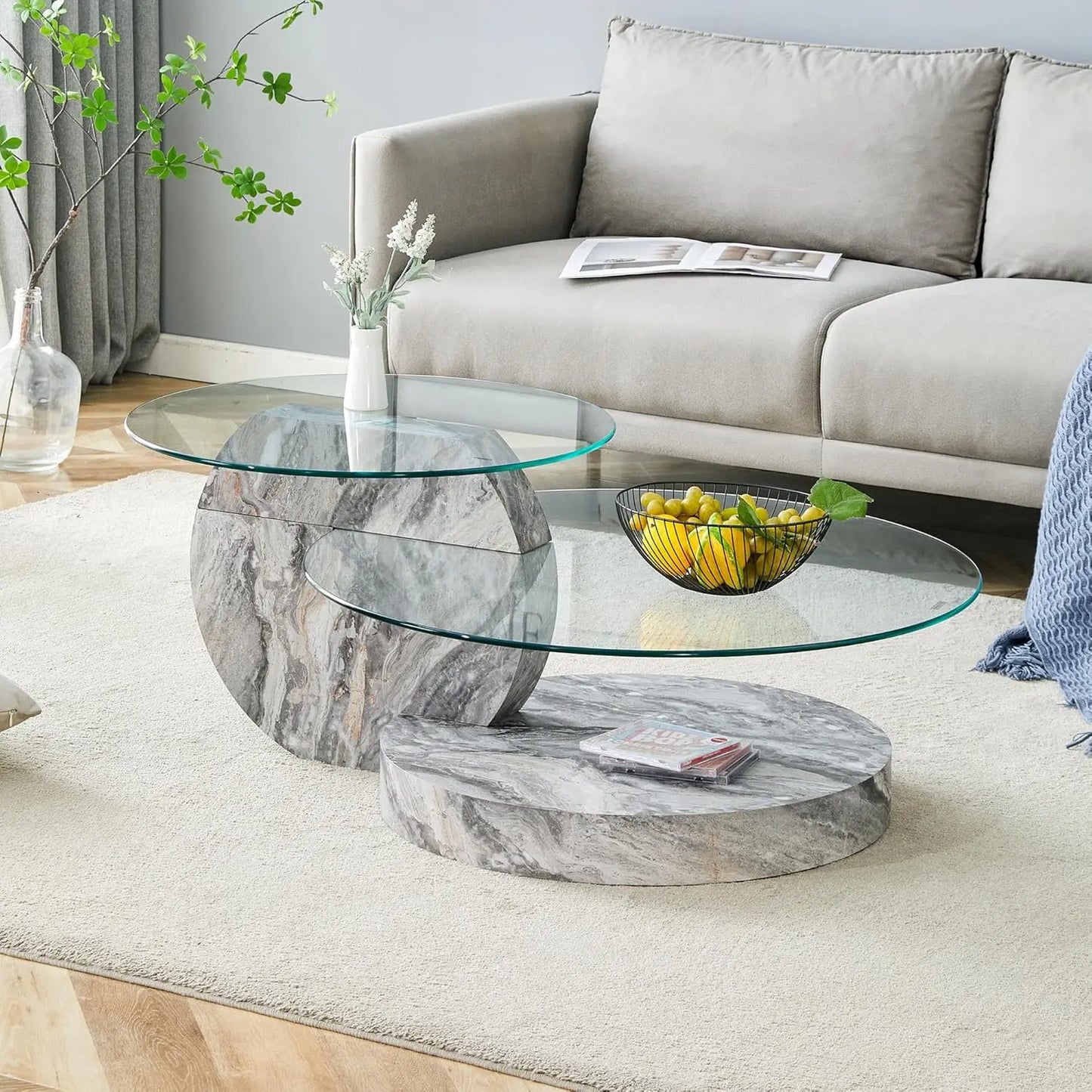 42" 3-Tier Round Glass Coffee Table