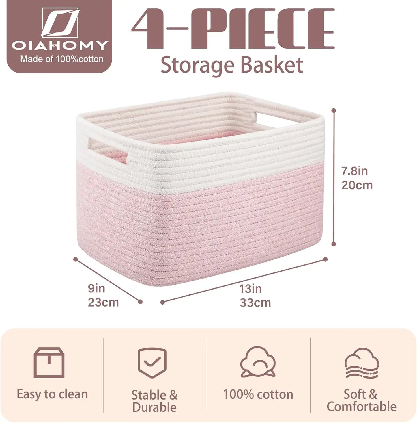 4 Pack Woven Storage Baskets With Handles
