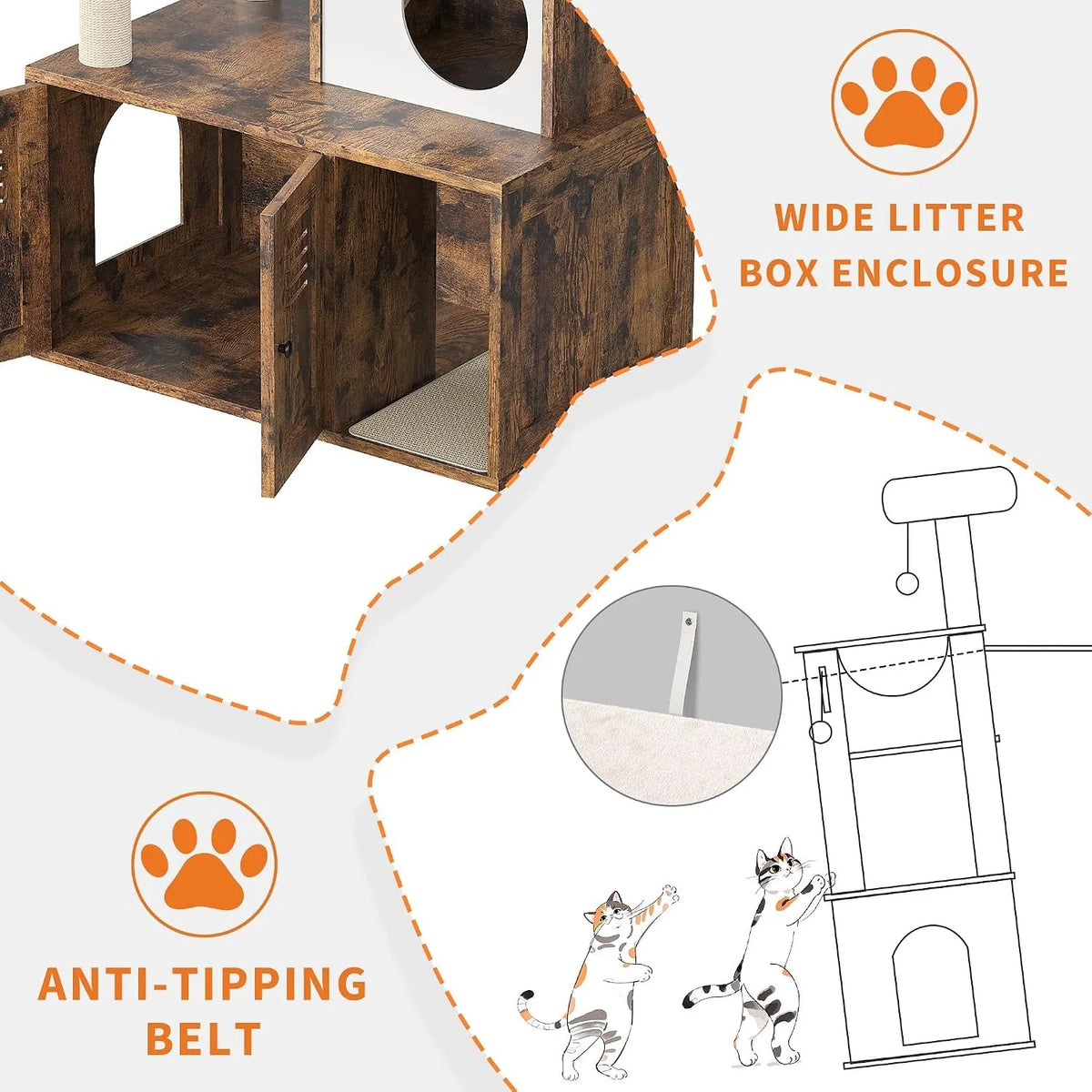 Cat Tower with Litter Box Enclosure, 2-in-1 Modern Cat Tree