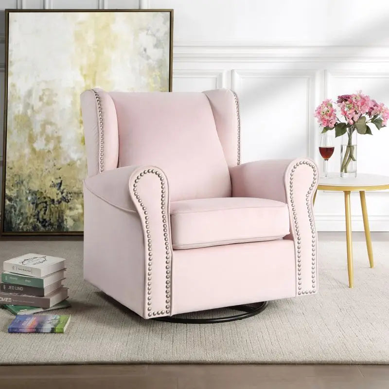 Pink fabric rotating sliding chair