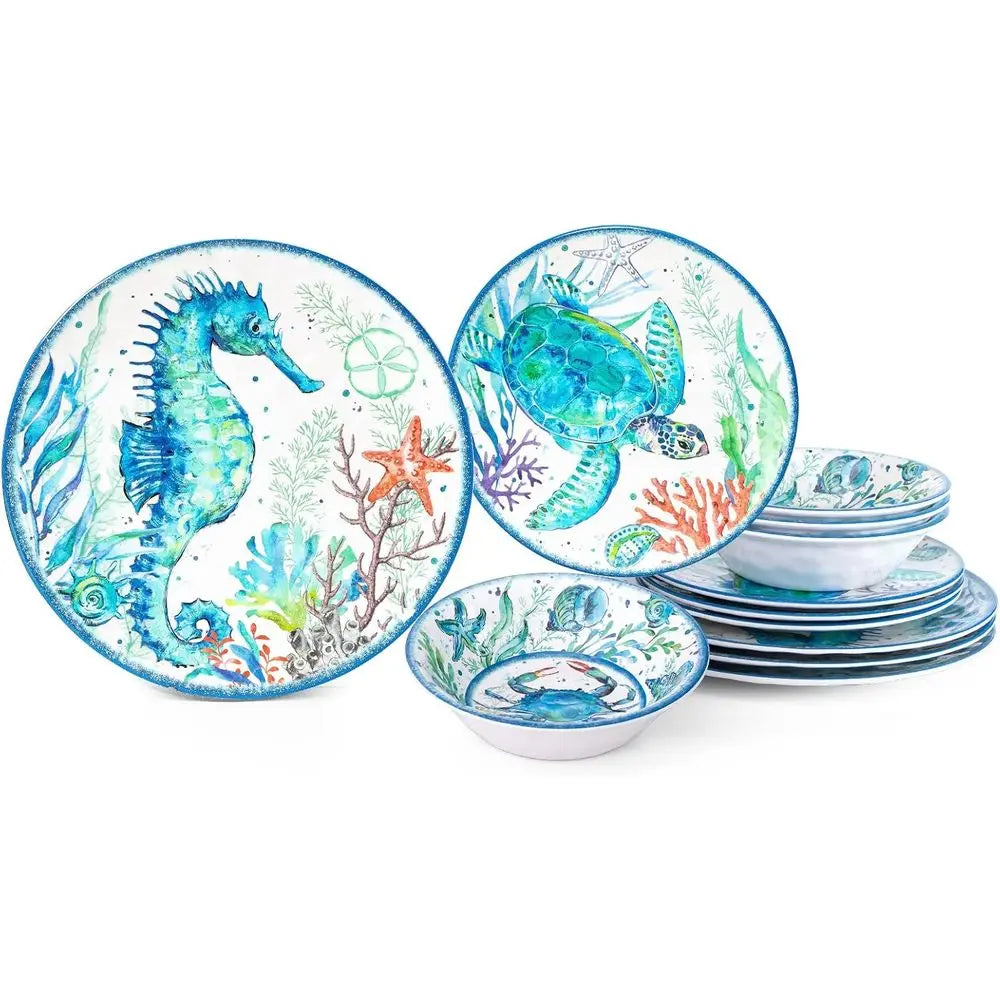 12-Piece Melamine Beach Dinnerware Set