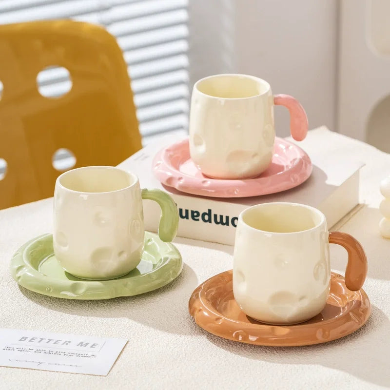 2Pcs Ceramic Pink Coffee Cup Saucer Set