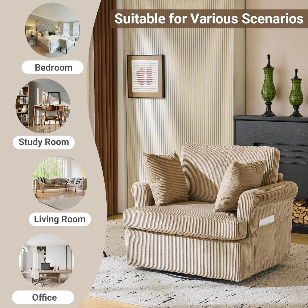 Swivel Accent Chair ,Oversized Seat Armchair W/2 Pillows