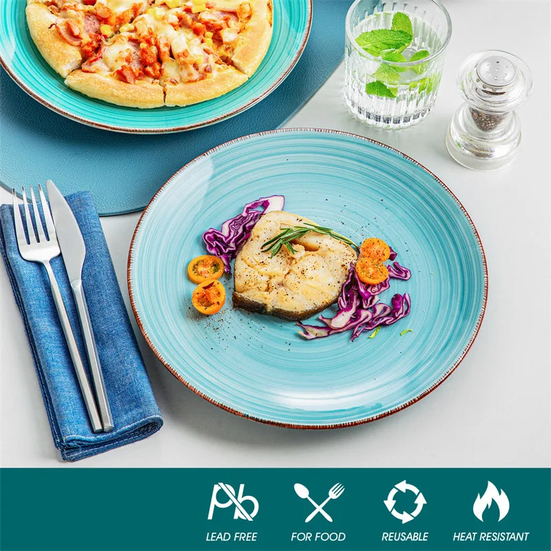 18Pcs Blue Green Ceramic Plates